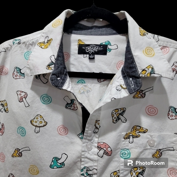 NWOT Eighty Eight 100% Cotton Mushroom Short Sleeve Dress Shirt Hippie Contempor - Picture 2 of 7